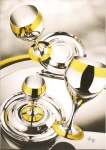 Принц - Комплект бокалов для вина на 6 персон с ликёрными рюмками стальной с золотым декором